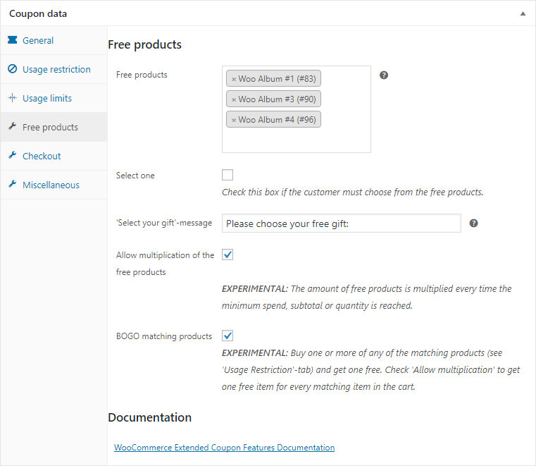 Free products tab