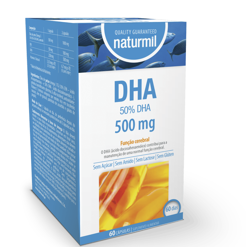 DHA 500 mg, suplemento alimentar sem glúten, sem lactose