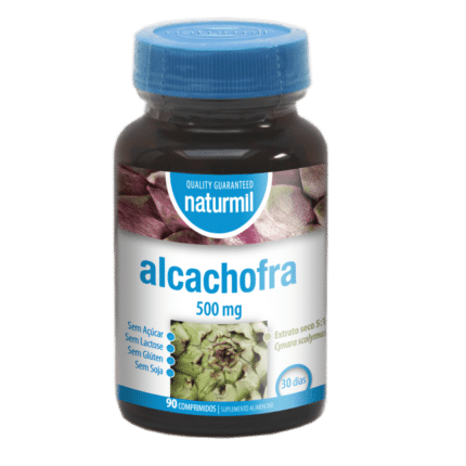 Alcachofra 500mg, suplemento alimentar sem açúcar, sem glúten, sem lactose, vegan