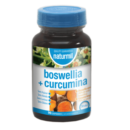 Boswellia + Curcumina, suplemento alimentar sem açúcar, sem amido, sem glúten, sem lactose, vegan