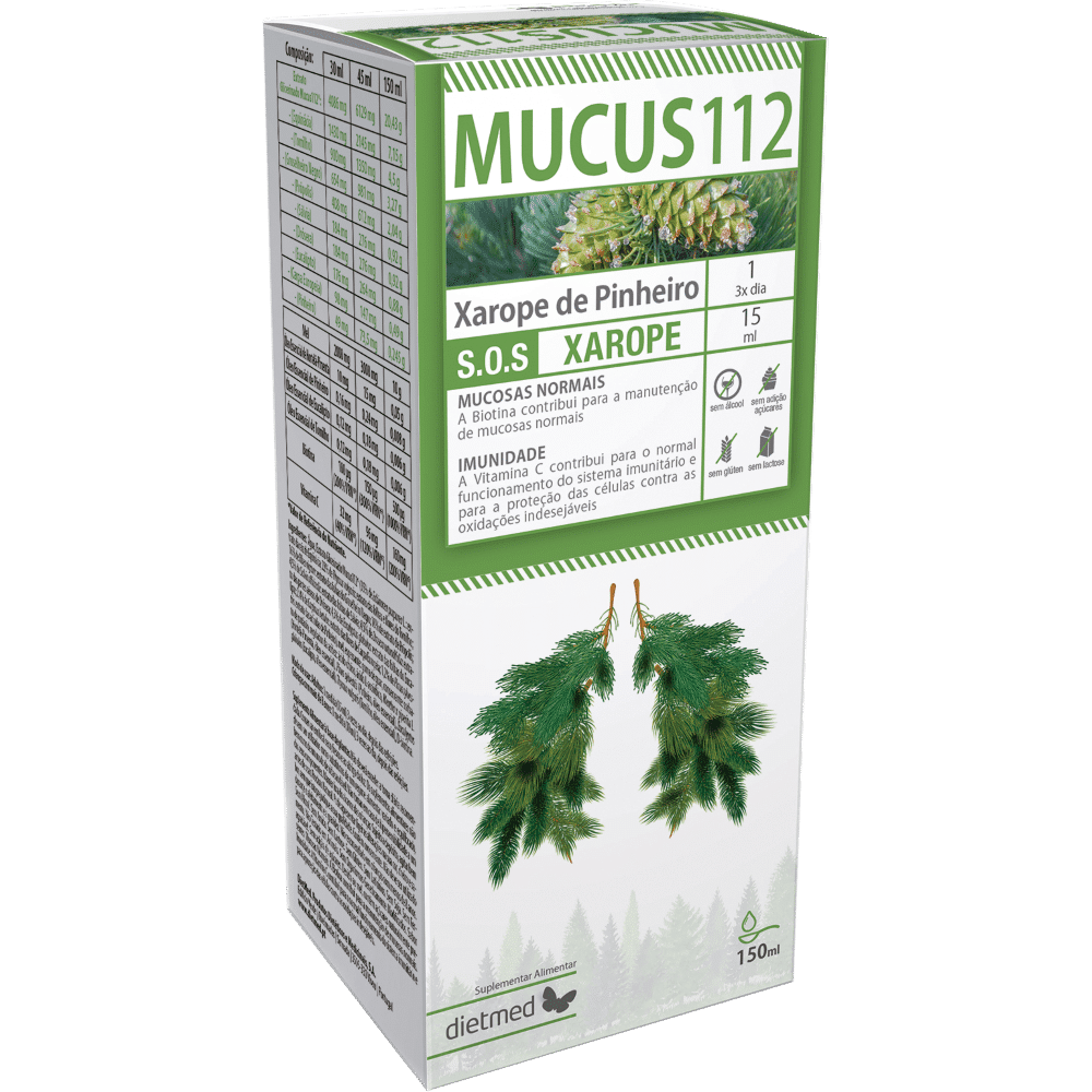 Mucus 112, suplemento alimentar sem álcool, sem amido, sem glúten, sem lactose
