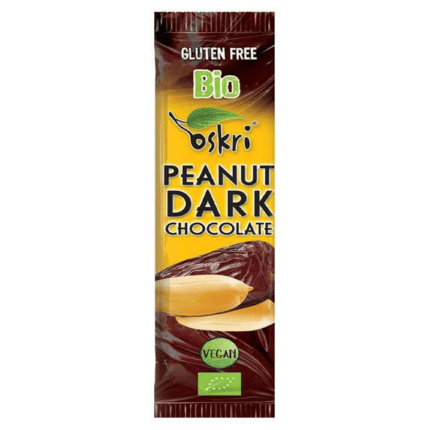 Barra de Amendoim com Chocolate Preto, sem glúten, vegan