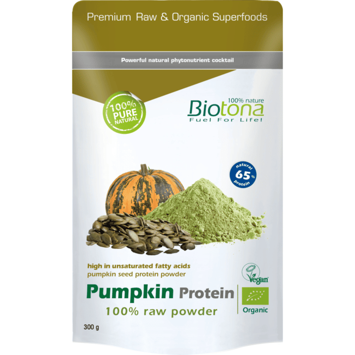 Pumpkin Protein Raw Powder, com ingredientes biológicos, vegan
